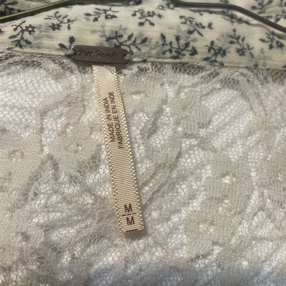 Free People front button blouse. Light cream with small black pattern. - Picture 4 of 5